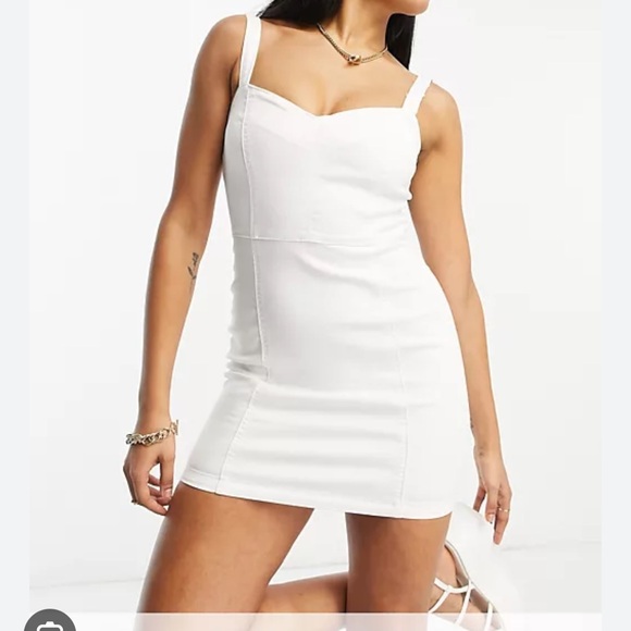 white denim dress asos River Island collared denim shirt dress in white